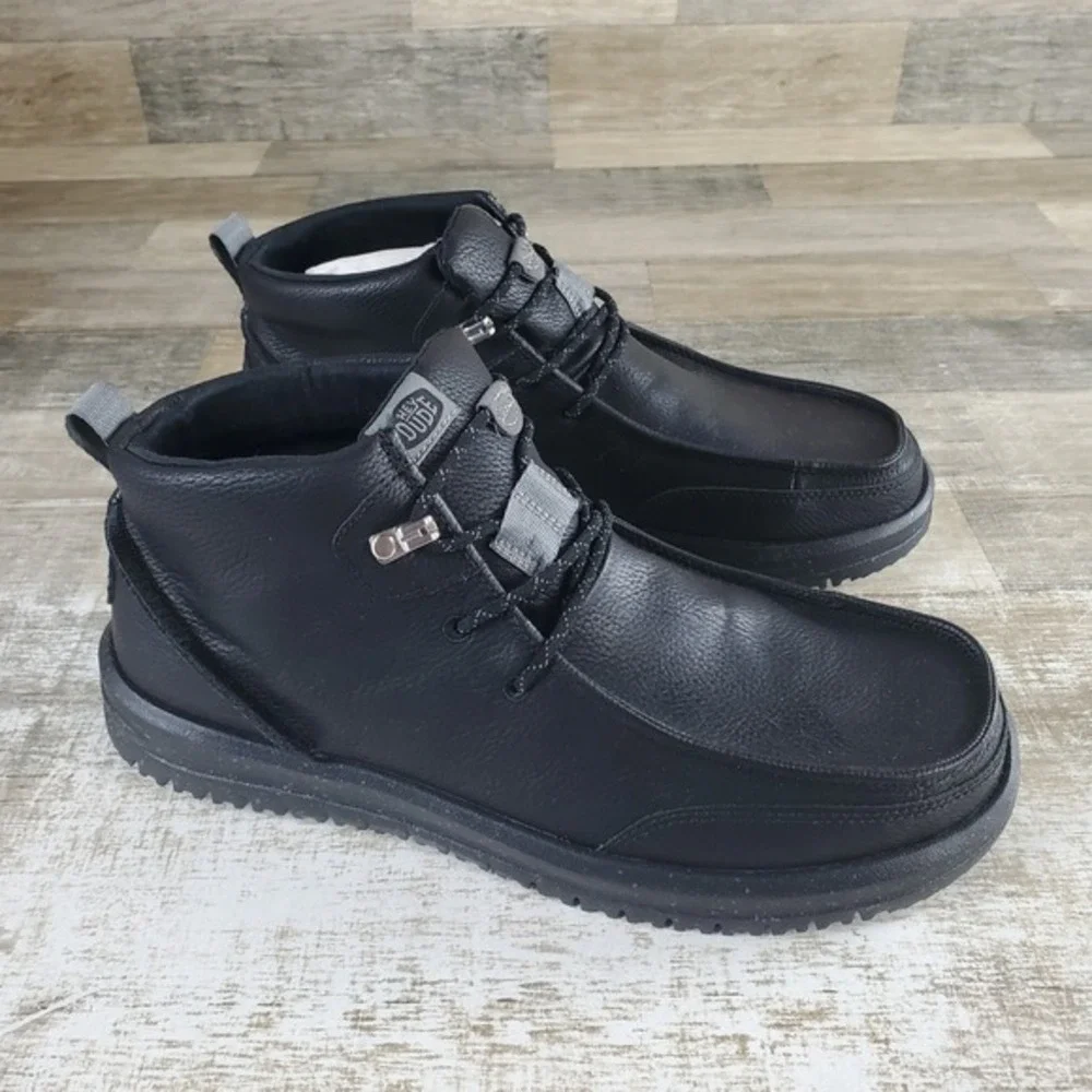 HEYDUDE‎ Bradley Chukka Classic Mens Ankle Boots Sz 11 M Black Leather Lace Up